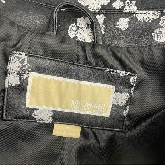 Michael Michael Kors Moto Jacket M Black White Flowers Floral Faux Leather - Picture 9 of 10
